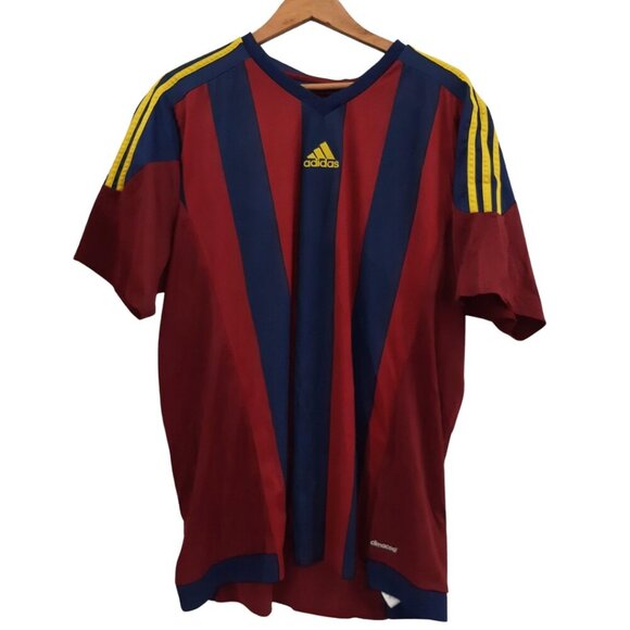 Adidas Striped Soccer Climacool Jersey Burgundy Navy Yellow Mens Sz 2XL - Picture 4 of 7
